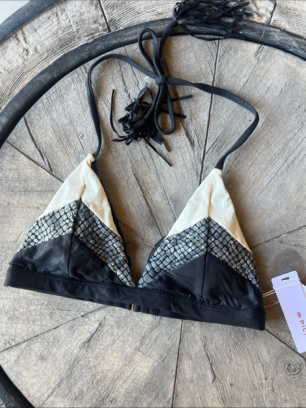 Pilyq Black and Cream Triangle Bralette